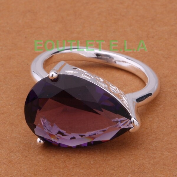 LARGE 19MM PEAR CUT PURPLE CZ SILVER DRESS RING-size 8
